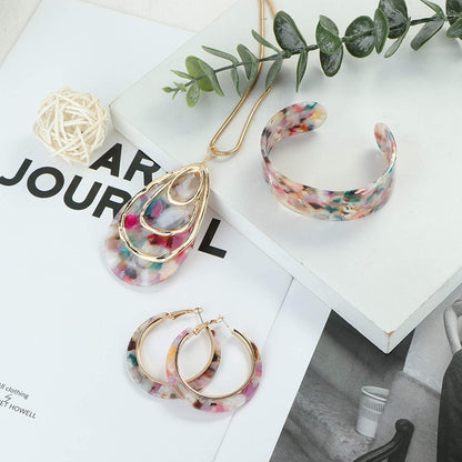 Acrylic Jewelry Set for Women Statement Boho Resin Earrings Necklace Bracelet