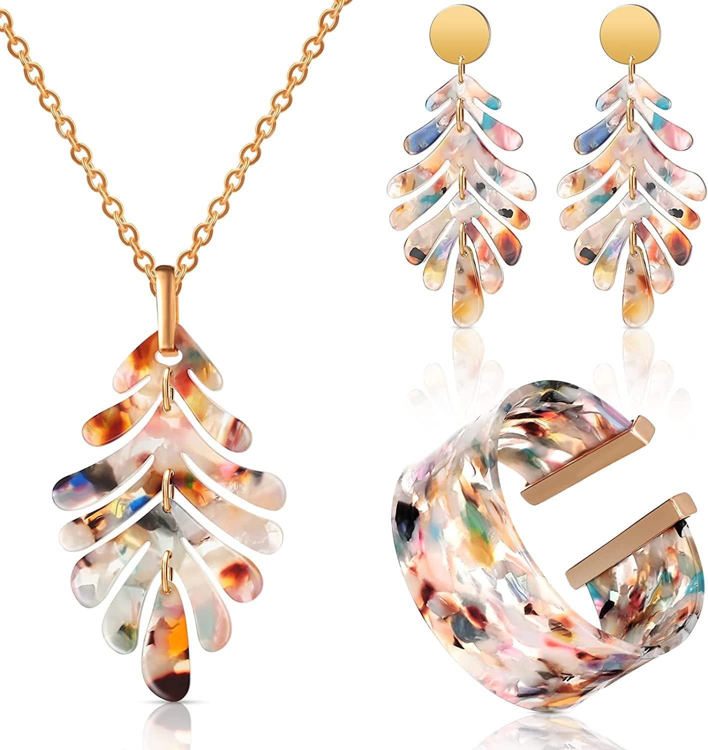 Acrylic Jewelry Set for Women Statement Earrings Necklace Bracelet Floral Necklace Set for Women Leaf
