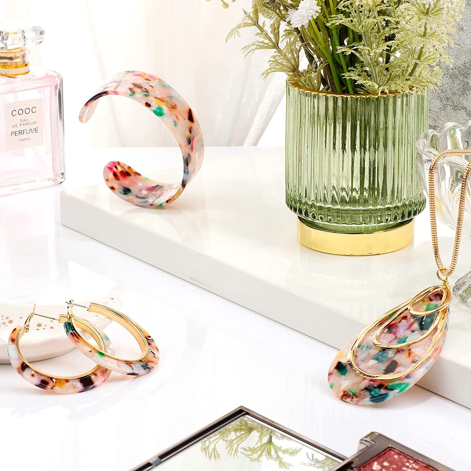 Acrylic Jewelry Set for Women Statement Earrings Necklace Bracelet Floral Necklace Set for Women