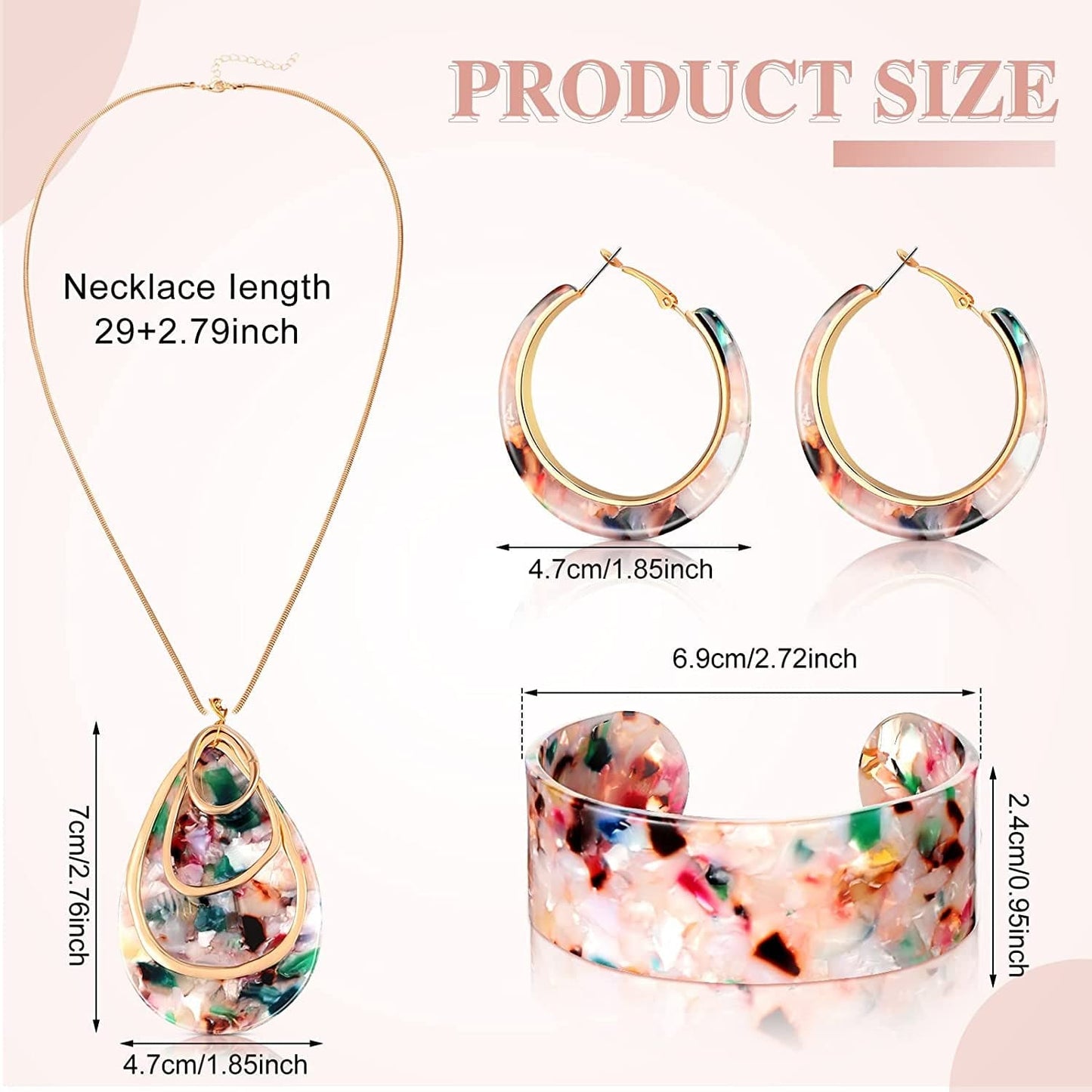 Acrylic Jewelry Set for Women Statement Earrings Necklace Bracelet Floral Necklace Set for Women