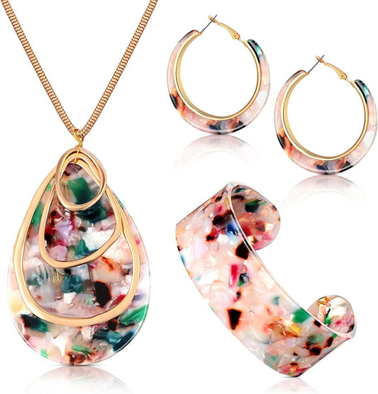 Acrylic Jewelry Set for Women Statement Earrings Necklace Bracelet Floral Necklace Set for Women Water Drop