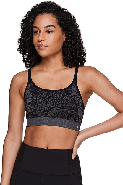 Active Women'S Fashion Strappy Seamless Low Impact Workout Sports Bra Jacquard Floral Black / Small