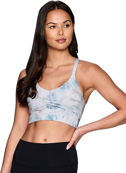 Active Women'S Fashion Strappy Seamless Low Impact Workout Sports Bra Watercolor Multi Blue / Medium