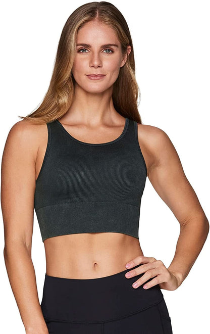 Active Women'S Fashion Strappy Seamless Low Impact Workout Sports Bra Ribbed Dark Green / Medium