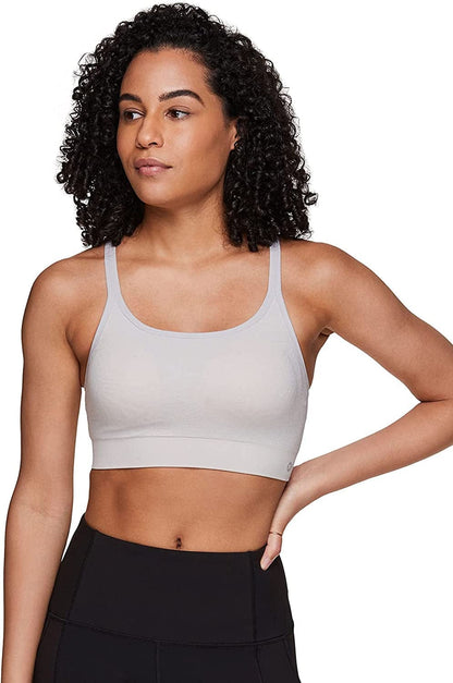 Active Women'S Fashion Strappy Seamless Low Impact Workout Sports Bra Jacquard Floral Ivory / Large