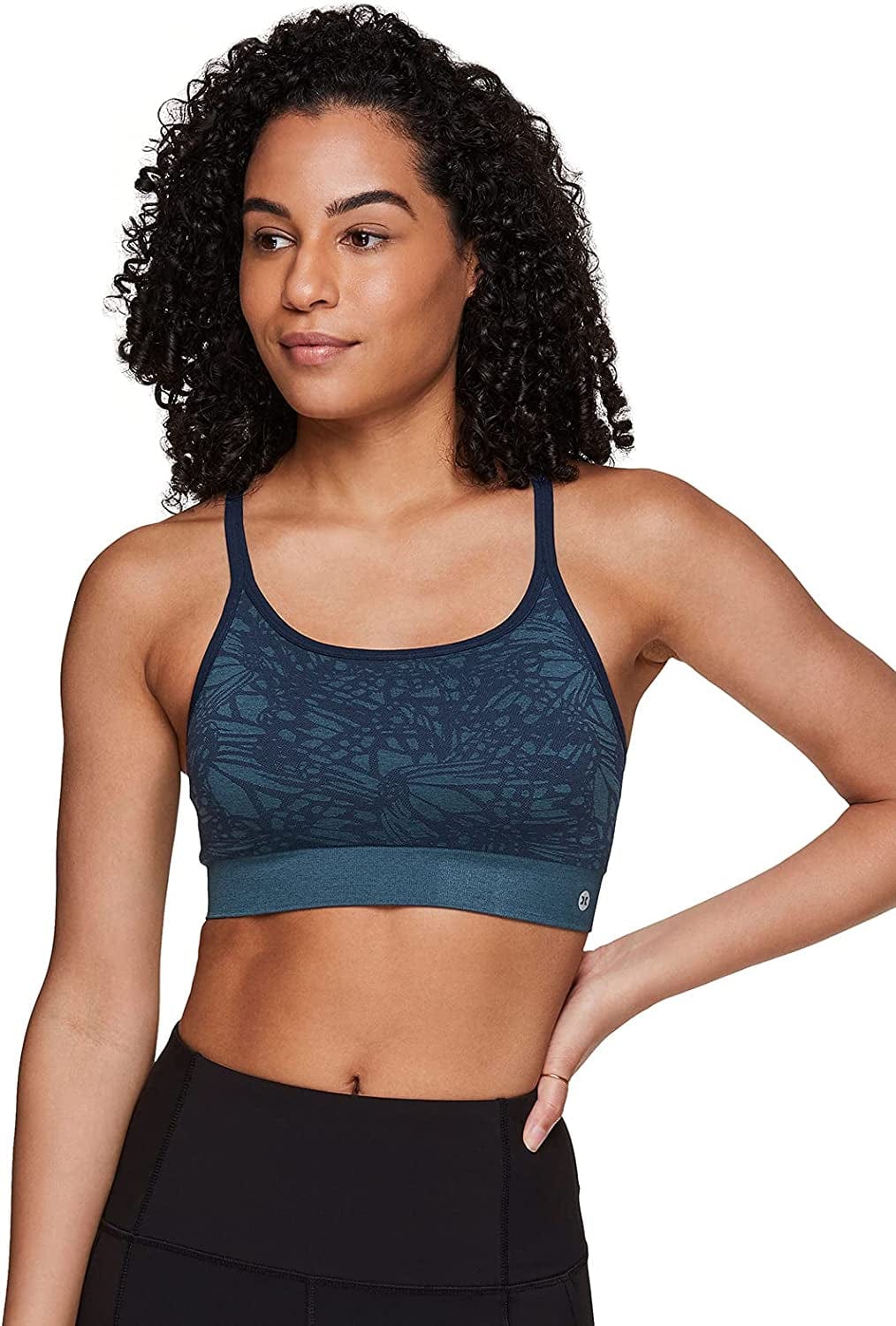 Active Women'S Fashion Strappy Seamless Low Impact Workout Sports Bra Jacquard Floral Blue / Large