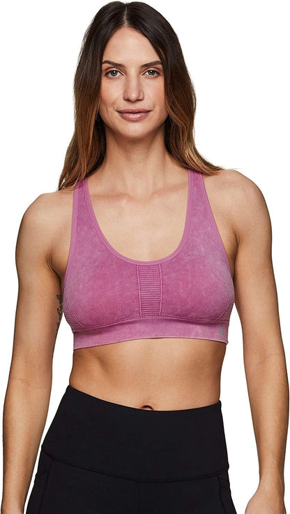 Active Women'S Fashion Strappy Seamless Low Impact Workout Sports Bra Stonewash Magenta / Medium