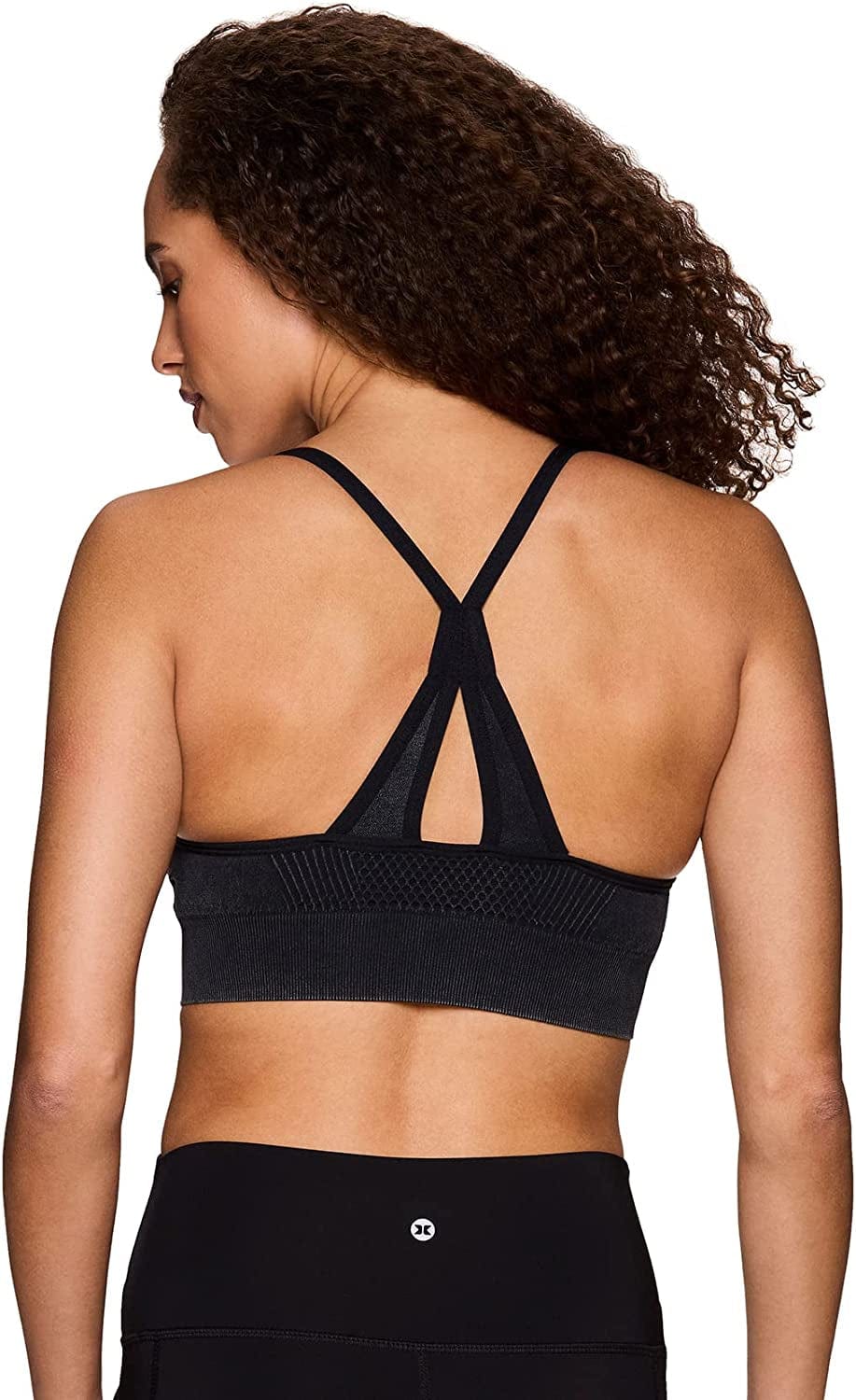 Active Women'S Fashion Strappy Seamless Low Impact Workout Sports Bra Textured Washed Black / Small