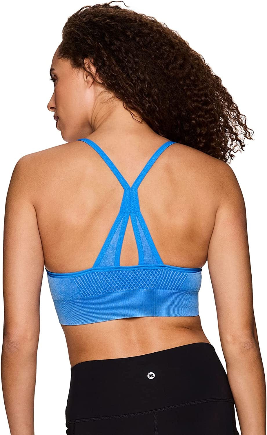 Active Women'S Fashion Strappy Seamless Low Impact Workout Sports Bra Textured Washed Aqua / Large