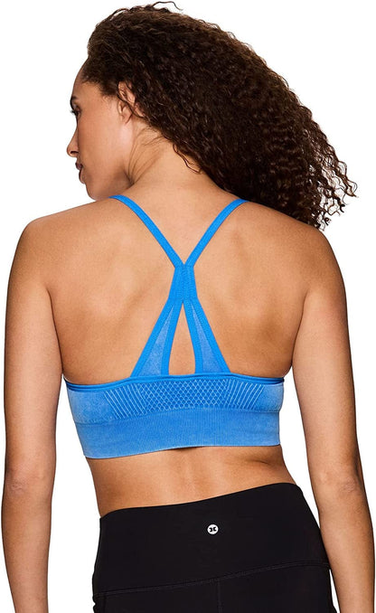 Active Women'S Fashion Strappy Seamless Low Impact Workout Sports Bra Textured Washed Aqua / Large