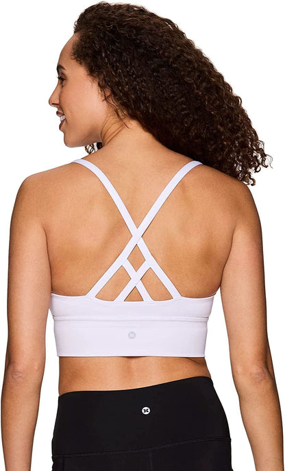 Active Women'S Fashion Strappy Seamless Low Impact Workout Sports Bra Criss Cross White / X-Large