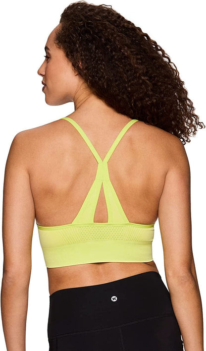 Active Women'S Fashion Strappy Seamless Low Impact Workout Sports Bra Textured Yellow Lime / Medium
