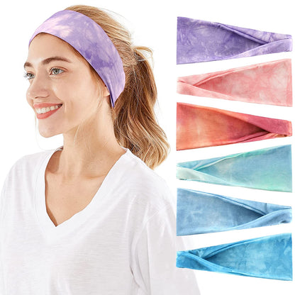 Headbands for Women, 6 PCS Yoga Running Sports Headbands Tie Dye Boho Pattern Elastic Non Slip Sweat Workout Hair Fashion Bands for Girls Apparel & Accessories > Clothing Accessories > Bandanas & Headties OFFTESTY Headbands Color-13  