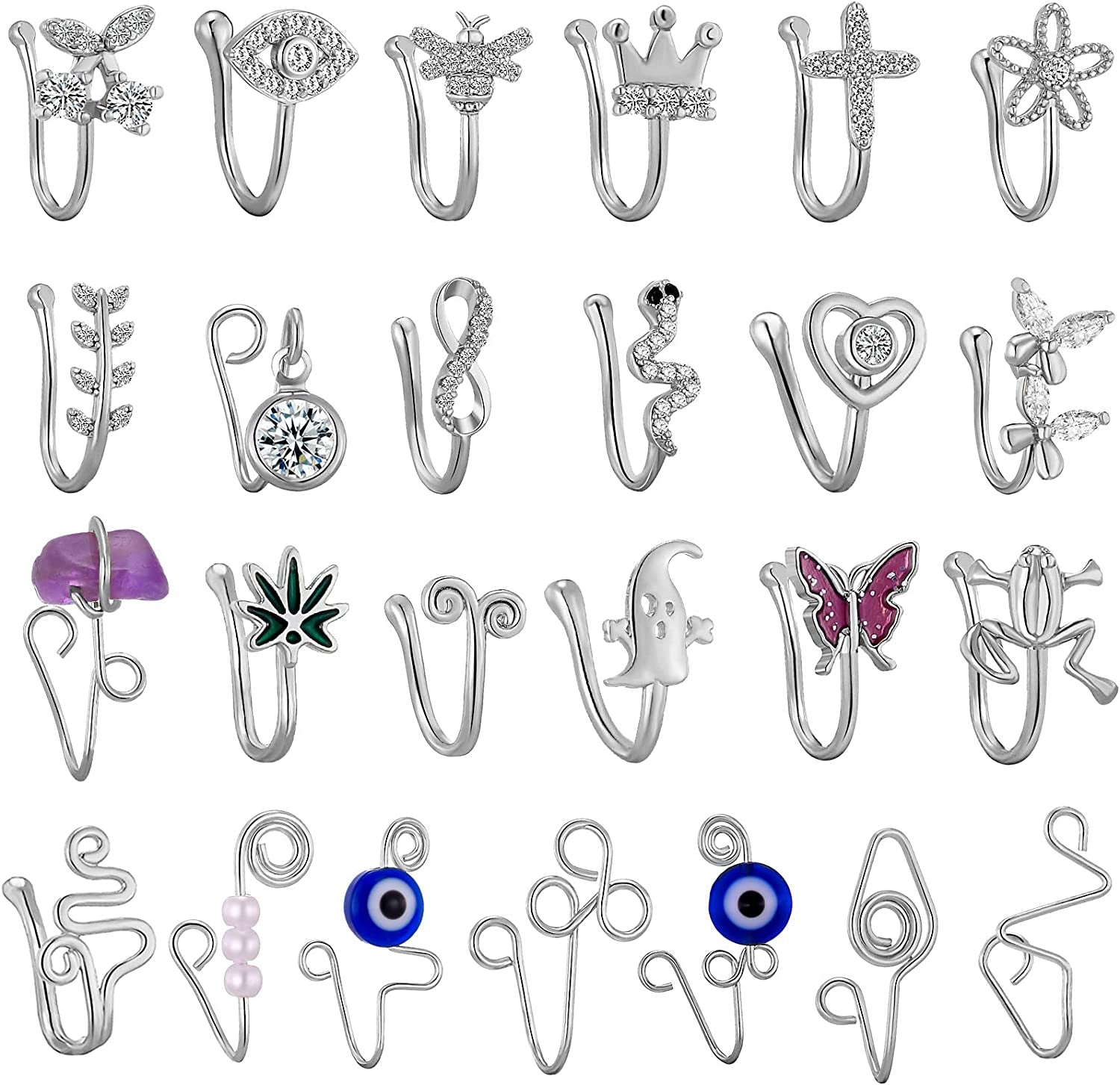 TAMHOO 25Pcs Fake Septum Fake Nose Ring Hoop for Women - Magnetic Nose Ring Nose Cuffs for Non Pierced Nose Apparel & Accessories > Jewelry > Body Jewelry TAMHOO #3-Silver-B  