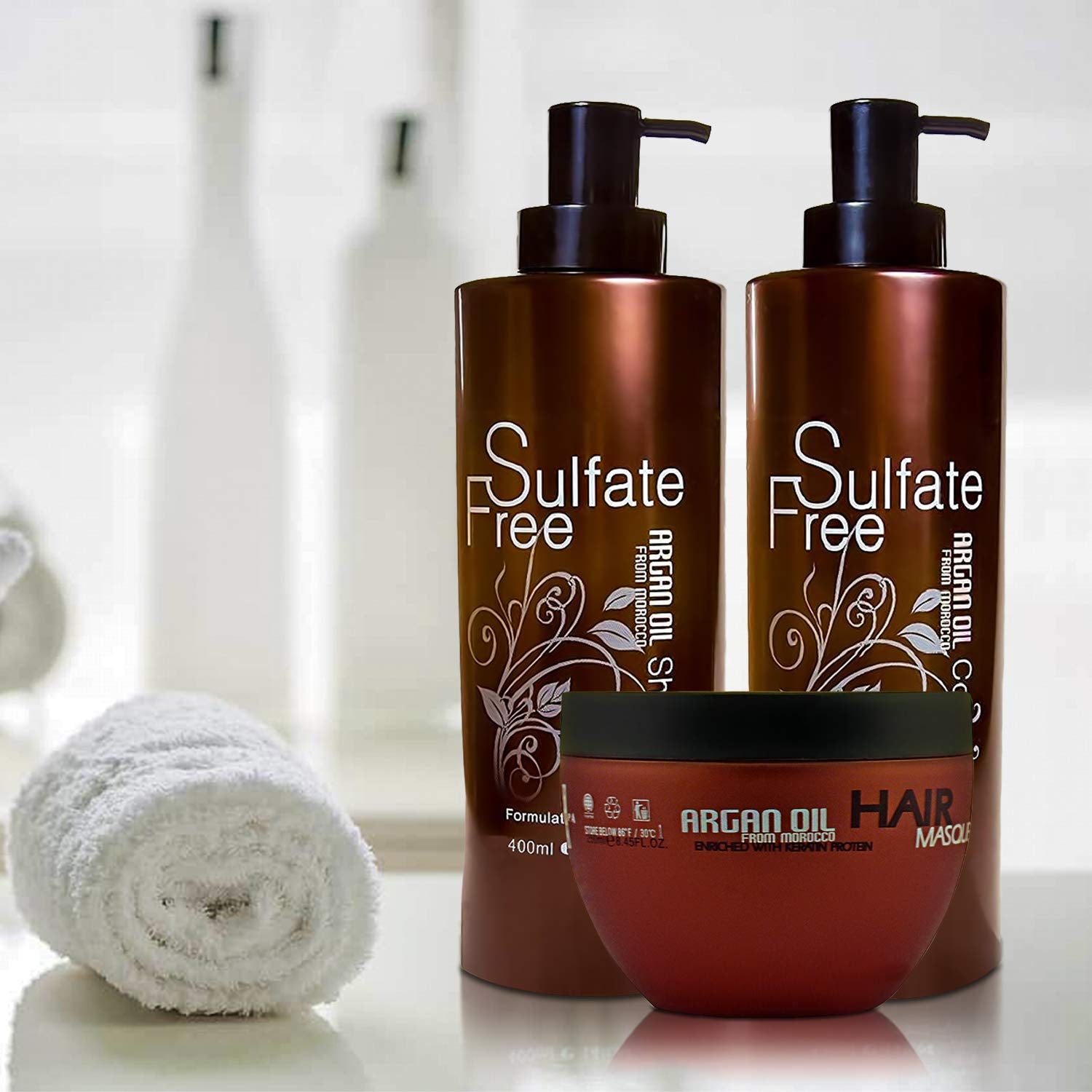 Moroccan Argan Oil Shampoo Conditioner and Hair Mask | Sulfate Free Set Best Gift for Damaged, Dry, Curly or Frizzy Hair - Thickening for Fine/Thin Hair Safe for Color and Keratin Treated Hair Health & Beauty > Personal Care > Hair Care BINGO HAIR CARE   