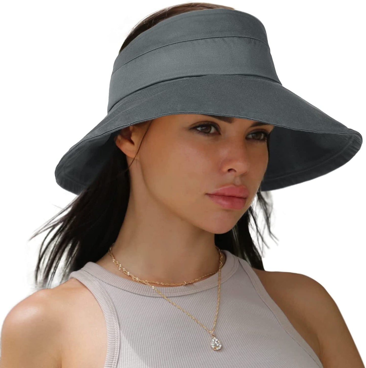 Sun Visors for Women UV Protection Wide Brim Sun Visor Hat Packable Summer Beach Visors for Women Adjustable Apparel & Accessories > Clothing Accessories > Hats Hatiis Grey  