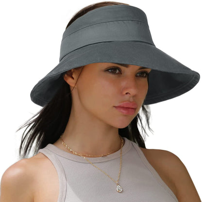 Sun Visors for Women UV Protection Wide Brim Sun Visor Hat Packable Summer Beach Visors for Women Adjustable Apparel & Accessories > Clothing Accessories > Hats Hatiis Grey  