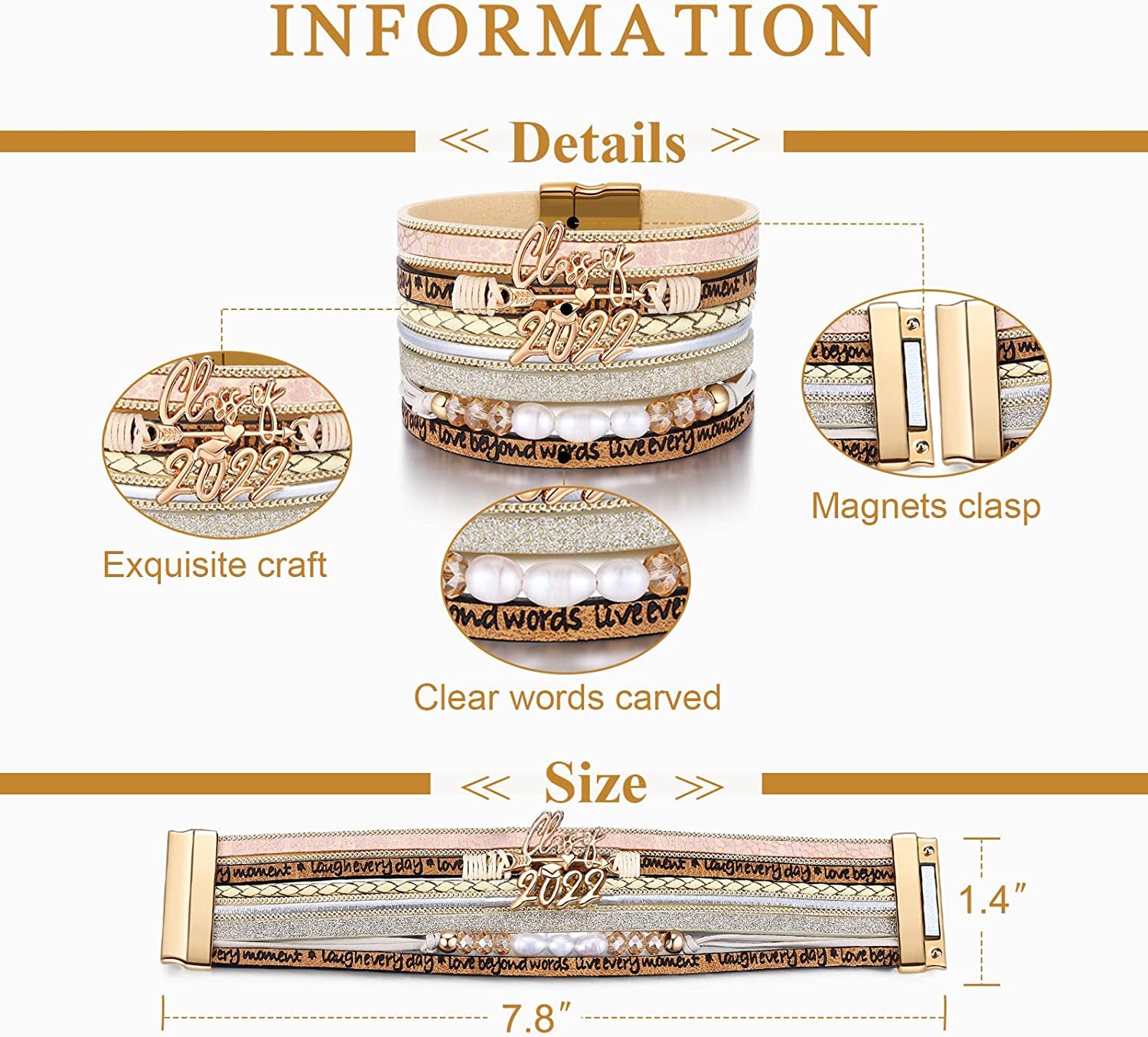 Inspirational Graduation Gifts for Her 2022 Bracelets College High School Graduate Present for Girls Boys Apparel & Accessories > Jewelry > Bracelets Desimtion   
