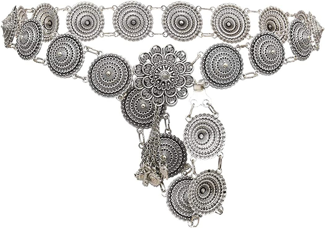 Idealway Vintage Waist Chain Hollow Carving Rhinestone Crystal Body Chain Summer Beach Body Waist Chain Jewelry Apparel & Accessories > Jewelry > Body Jewelry idealway Silver N-7027  