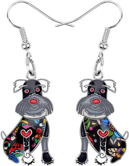 NEWEI Enamel Alloy Cut Sitting Schnauzer Dog Earrings Drop Dangle Unique Fashion Animal Jewelry for Women Girls Gift Apparel & Accessories > Jewelry > Earrings NEWEI Grey  