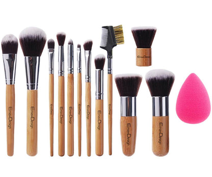 Emaxdesign 12 Pieces Makeup Brush Set Professional Bamboo Handle Premium Synthetic Kabuki Foundation Blending Blush Concealer Eye Face Liquid Powder Cream Cosmetics Brushes Kit with Bag Health & Beauty > Personal Care > Cosmetics > Cosmetic Tools > Makeup Tools EmaxDesign Bamboo Brushes + Red Blender  