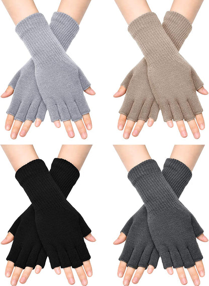 Unisex Half Finger Gloves Winter Stretchy Knit Fingerless Typing Gloves for Women Apparel & Accessories > Clothing Accessories > Gloves & Mittens SATINIOR Black, Dark Grey, Light Grey, Light Tan 4 