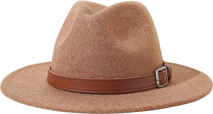 Lanzom Women Lady Felt Fedora Hat Wide Brim Wool Panama Hats with Band Apparel & Accessories > Clothing Accessories > Hats Lanzom B-khaki  