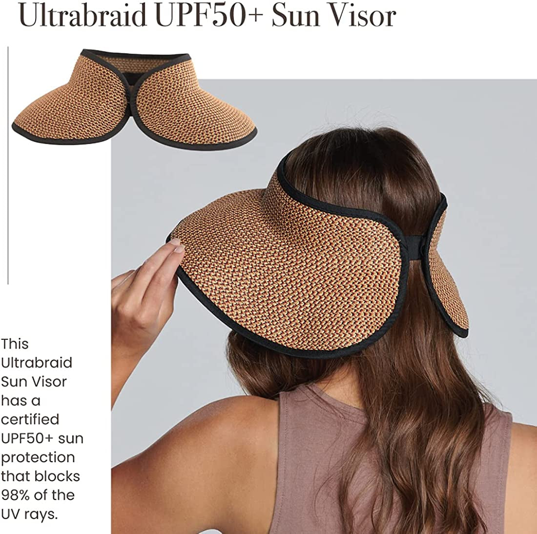 San Diego Hat Company Signature Women'S Ultrabraid Large Brim Visor with Ribbon Binding & Sweatband, Sun Hats for Women, Mixed Black/Red Apparel & Accessories > Clothing Accessories > Hats San Diego Hat Co.   