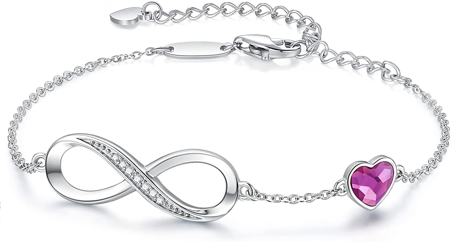 CDE Infinity Heart Symbol Charm Bracelet for Women Stainless Steel 925 Sterling Silver Adjustable Christmas Jewelry Gift Birthday Gifts for Women Mom Wife Girls Her Apparel & Accessories > Jewelry > Bracelets CDE Stainless Steel-Purple Stainless Steel 
