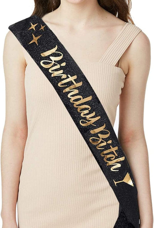 Adbetty Birthday Sash - Birthday Gifts for Women Birthday Girl Sash Fun Party Favors (Black/Gold) Apparel & Accessories > Clothing Accessories > Sashes ADBetty Sash  