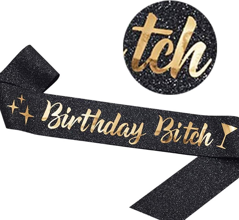 Adbetty Birthday Sash - Birthday Gifts for Women Birthday Girl Sash Fun Party Favors (Black/Gold) Apparel & Accessories > Clothing Accessories > Sashes ADBetty   