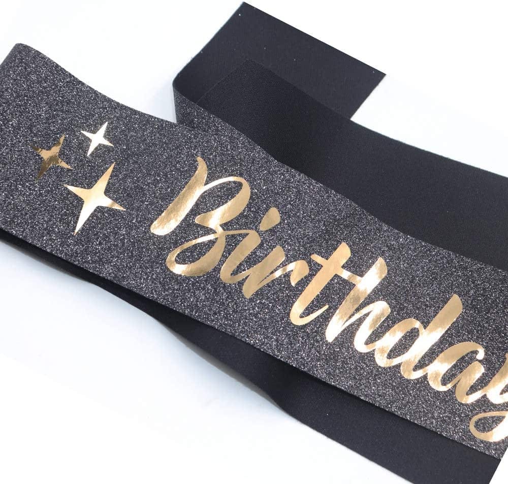 Adbetty Birthday Sash - Birthday Gifts for Women Birthday Girl Sash Fun Party Favors (Black/Gold) Apparel & Accessories > Clothing Accessories > Sashes ADBetty   