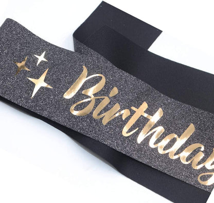 Adbetty Birthday Sash - Birthday Gifts for Women Birthday Girl Sash Fun Party Favors (Black/Gold) Apparel & Accessories > Clothing Accessories > Sashes ADBetty   