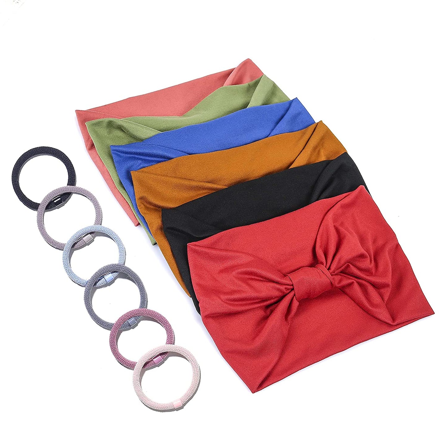 Gili 6 Pack Wide Headbands for Women Non Slip Soft Elastic Hair Bands Yoga Running Sports Workout Gym Head Wraps , Knotted Cotton Cloth African Turbans Bandana ( with 6 Pcs Hair Ties) Apparel & Accessories > Clothing Accessories > Bandanas & Headties GILI   