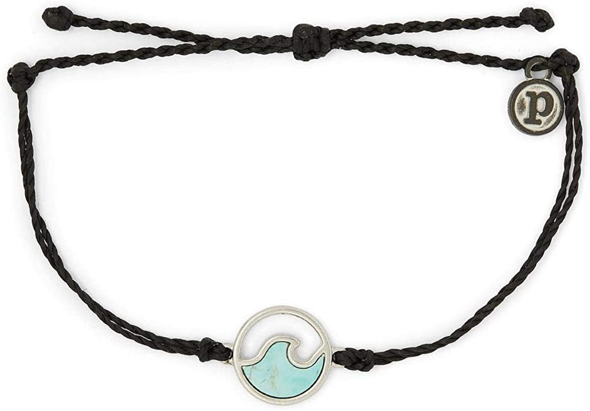 Pura Vida Rose Gold or Silver Stone Wave Bracelet W/Plated Charm - Adjustable Band, 100% Waterproof Apparel & Accessories > Jewelry > Bracelets Pura Vida Black  