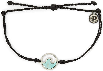 Pura Vida Rose Gold or Silver Stone Wave Bracelet W/Plated Charm - Adjustable Band, 100% Waterproof Apparel & Accessories > Jewelry > Bracelets Pura Vida Black  