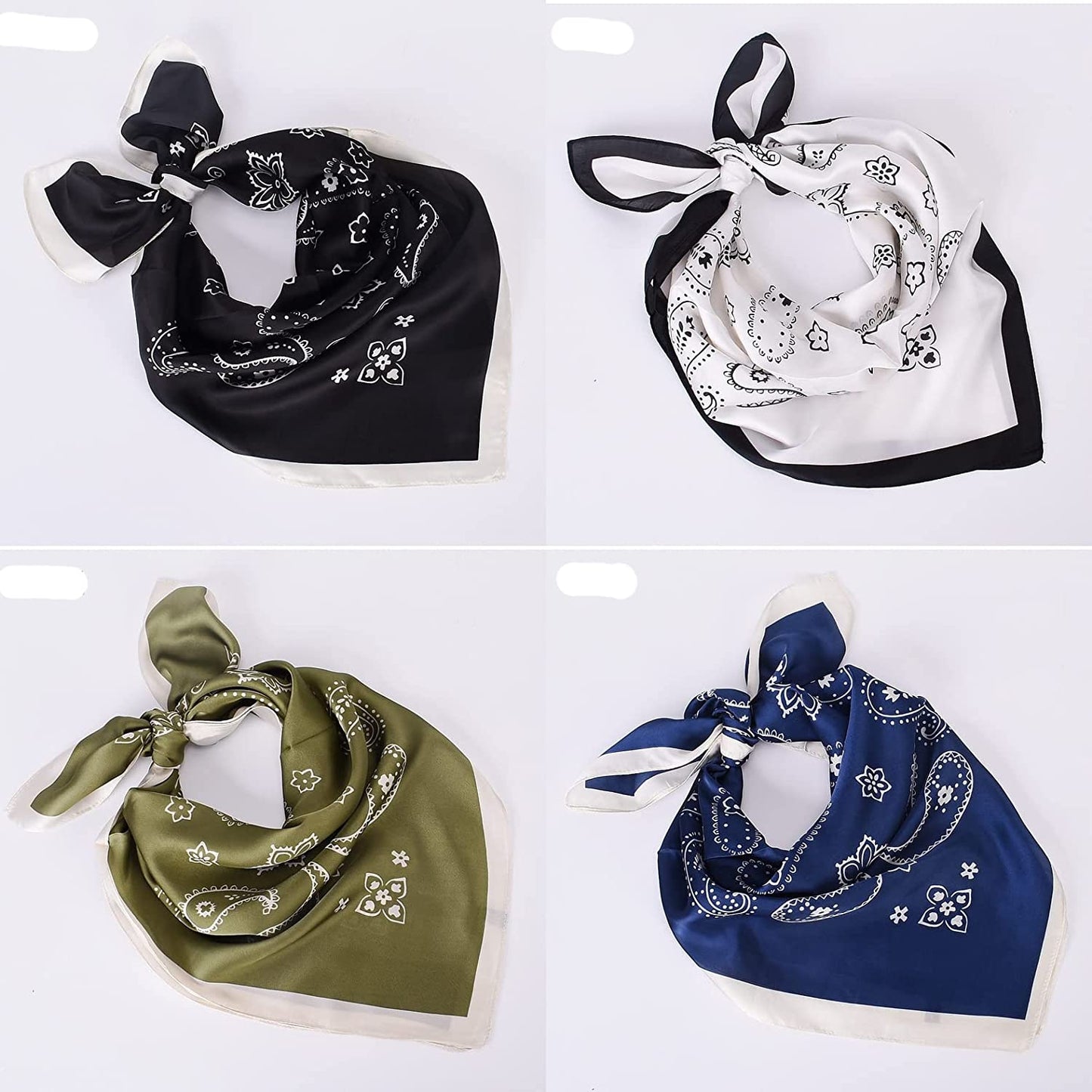 Fyluoke Silk Feeling Satin Headscarf Neck Hair Scarf Bandana for Women 4-Packs Apparel & Accessories > Clothing Accessories > Bandanas & Headties FYLuoke   