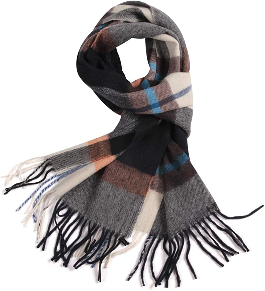 WAMSOFT 100% Pure Wool Scarf, Thick Long Plaid Scarf Winter Tartan Scarves for Men Women… Apparel & Accessories > Clothing Accessories > Scarves & Shawls WAMSOFT Beige&grey Plaid  