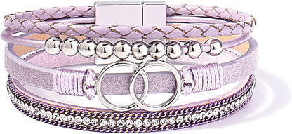 FANCY SHINY Boho Wrap Bracelets Leather Cuff Bangle Gold Beaded Bracelets for Women Stackable Infinity Bracelets Jewelry with Clasp Apparel & Accessories > Jewelry > Bracelets FANCY SHINY Purple  