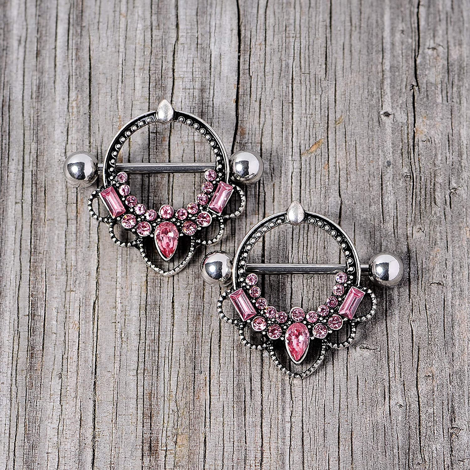 Body Candy 2Pc 14G Nipplerings Piercing Women 316L Steel Color Accent Nipple Shield Nipple Ring Set 16Mm Apparel & Accessories > Jewelry > Body Jewelry Body Candy   