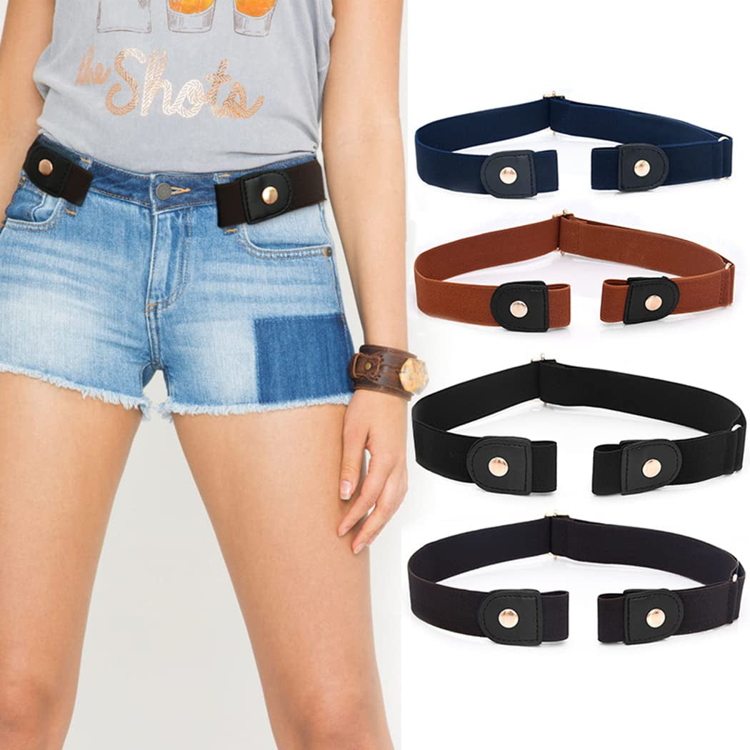 Borsgye No Buckle Elastic Belt Adjustable Stretch Waist Belt Buckless Invisible Belt Buckle Free Belt for Women Men Jeans Pants Dress with Brass Snap Fastener - Black Apparel & Accessories > Clothing Accessories > Belts Borsgye   