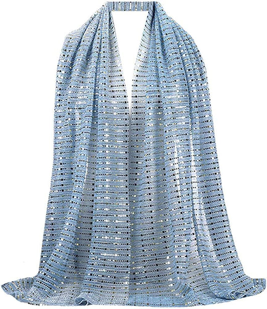 Adela Women Lightweight Scarf Muslim Turban Hijab Cap Long Scarf Wrap Shawl Apparel & Accessories > Clothing Accessories > Scarves & Shawls Adela Boutique 46blue Sequins  