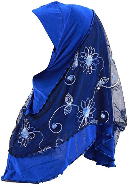 Adela Women Lightweight Scarf Muslim Turban Hijab Cap Long Scarf Wrap Shawl Apparel & Accessories > Clothing Accessories > Scarves & Shawls Adela Boutique G-blue1  