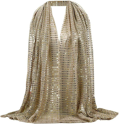 Adela Women Lightweight Scarf Muslim Turban Hijab Cap Long Scarf Wrap Shawl Apparel & Accessories > Clothing Accessories > Scarves & Shawls Adela Boutique 46gold Sequins  
