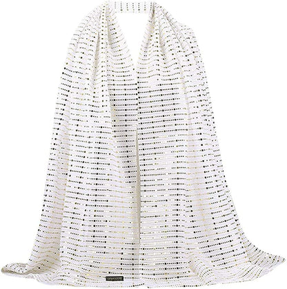 Adela Women Lightweight Scarf Muslim Turban Hijab Cap Long Scarf Wrap Shawl Apparel & Accessories > Clothing Accessories > Scarves & Shawls Adela Boutique White&sequins  