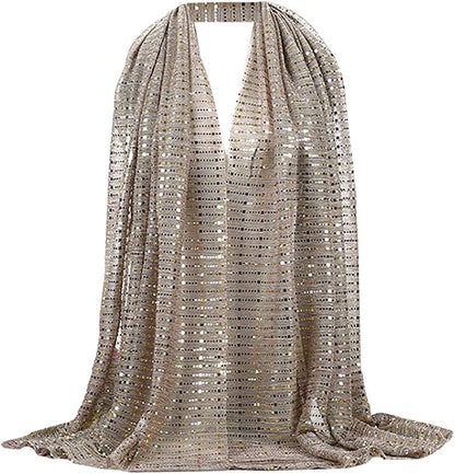 Adela Women Lightweight Scarf Muslim Turban Hijab Cap Long Scarf Wrap Shawl Apparel & Accessories > Clothing Accessories > Scarves & Shawls Adela Boutique Grey&sequins  
