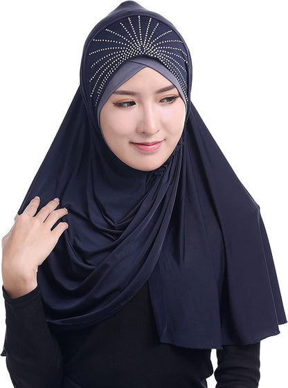 Adela Women Lightweight Scarf Muslim Turban Hijab Cap Long Scarf Wrap Shawl Apparel & Accessories > Clothing Accessories > Scarves & Shawls Adela Boutique C-navy  