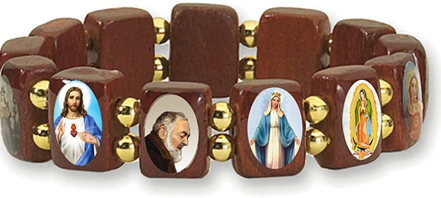 Catholica Shop I Catholic Religious Bracelets with Assorted Color Images of Saints, Jesus and Mary I Wooden Stretchable Bracelet I Catholic Gifts Bracelets I Religious Bracelet Apparel & Accessories > Jewelry > Bracelets cs   