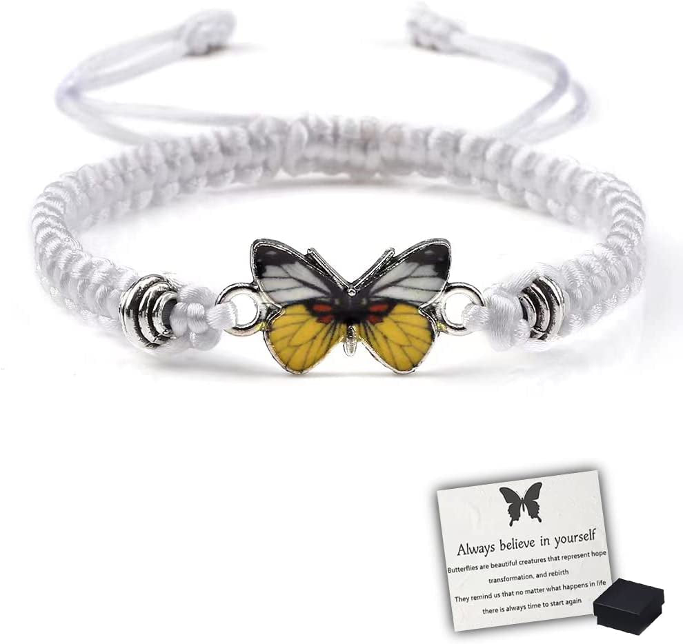 Butterfly Charm Bracelet, Adjustable Hand Woven Bracelets, Cute Butterfly Charm Bracelets, Bracelet Suitable for Family Butterfly Jewelry (Silver) Apparel & Accessories > Jewelry > Bracelets KKLM White C  