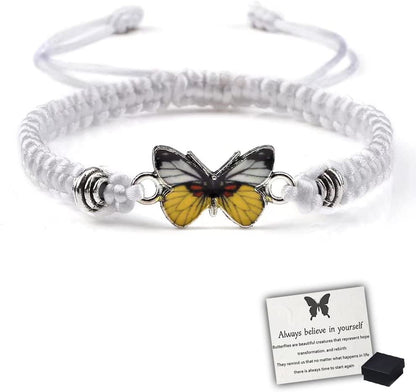 Butterfly Charm Bracelet, Adjustable Hand Woven Bracelets, Cute Butterfly Charm Bracelets, Bracelet Suitable for Family Butterfly Jewelry (Silver) Apparel & Accessories > Jewelry > Bracelets KKLM White C  